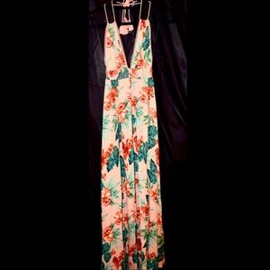 Plunging Floral Maxi Dress